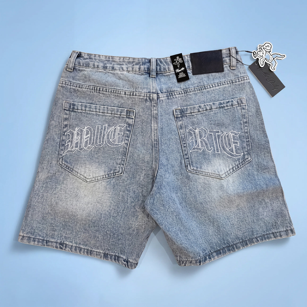 HM FLAME DENIM SHORTS WITH RHINESTONES
