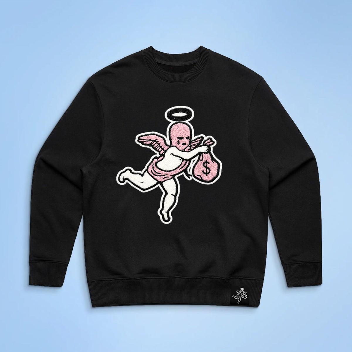 Pink Ski Mask Angel Chenille Crewneck