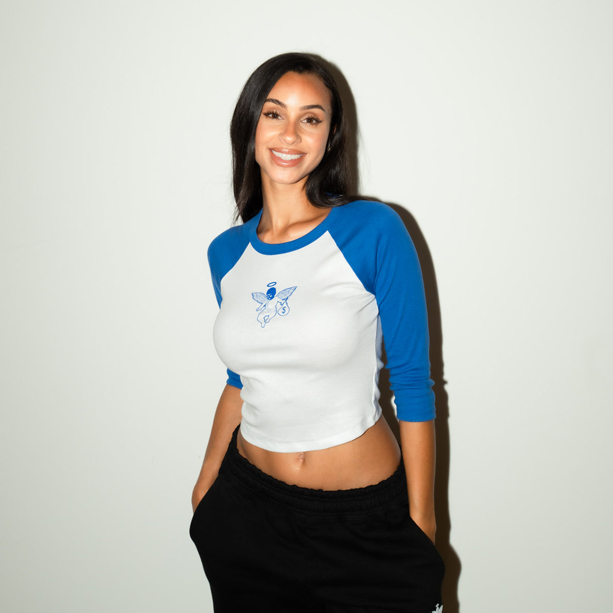 MM Angel - Womens Crop Raglan Tee ROYAL