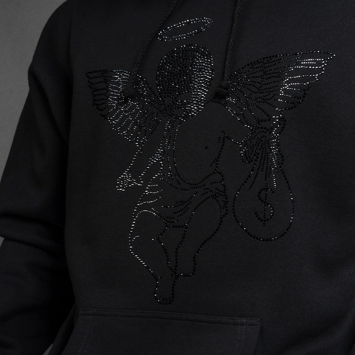 Black Rhinestone MM Angel Hoodie - HW