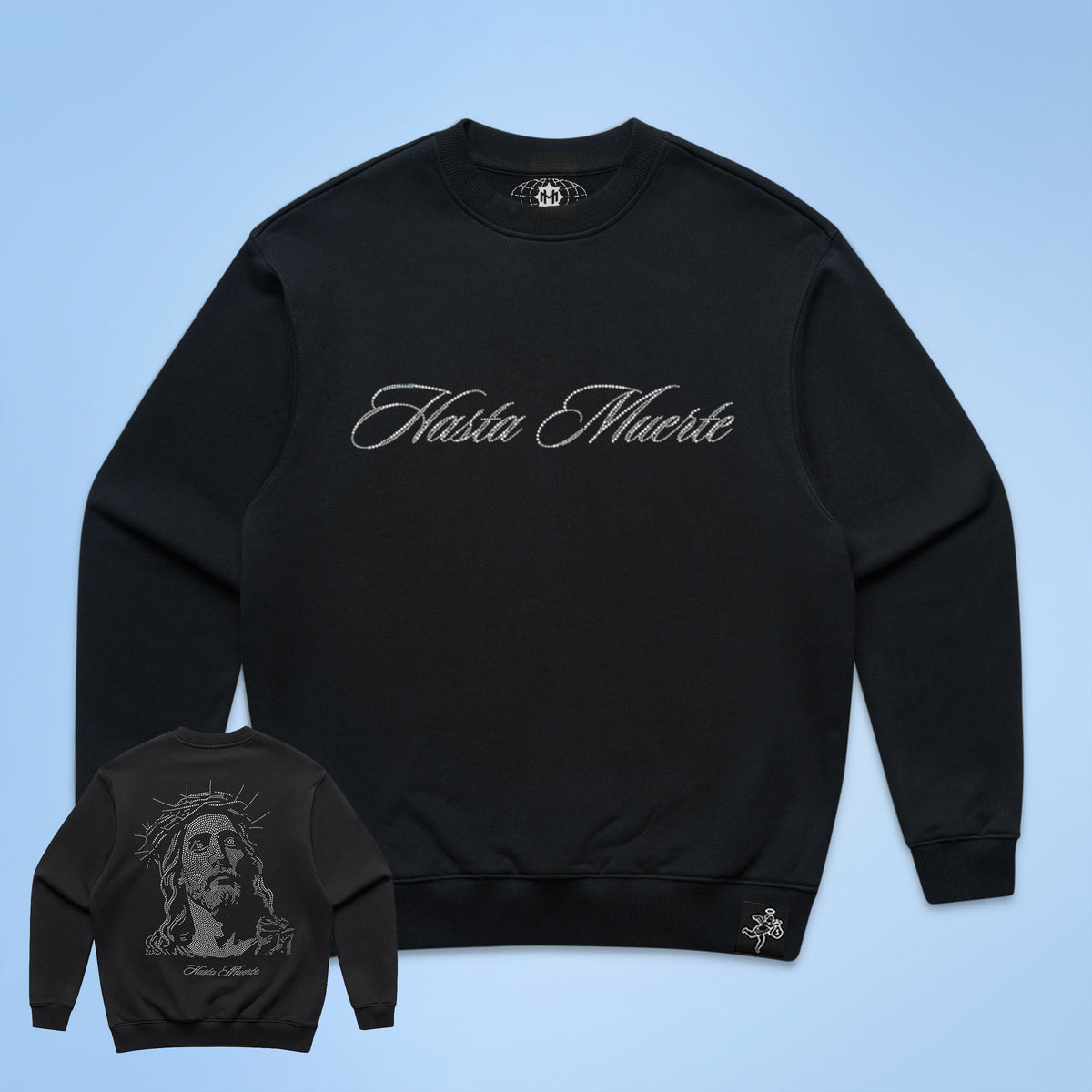 Jesus Rhinestone Crewneck F/B