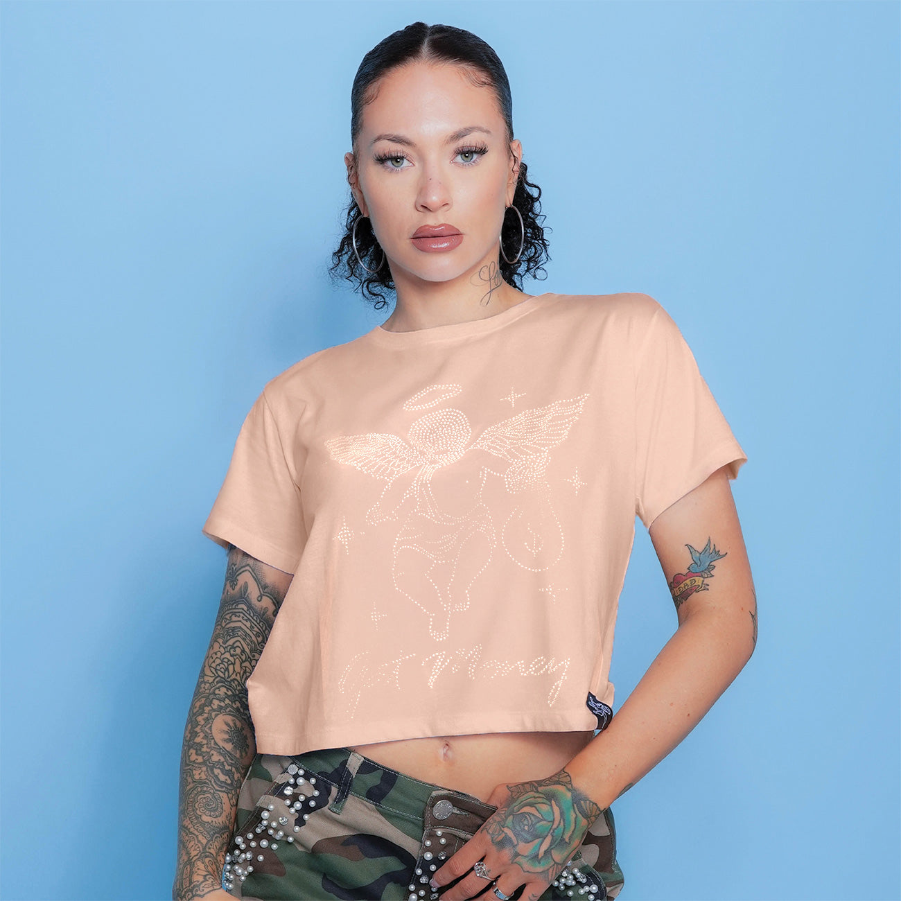 GM STAR RHINESTONE PALE PINK - Womens Crop
