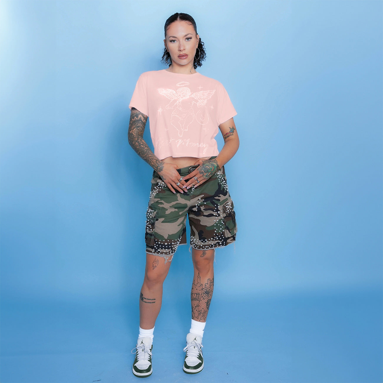 GM STAR RHINESTONE PALE PINK - Womens Crop