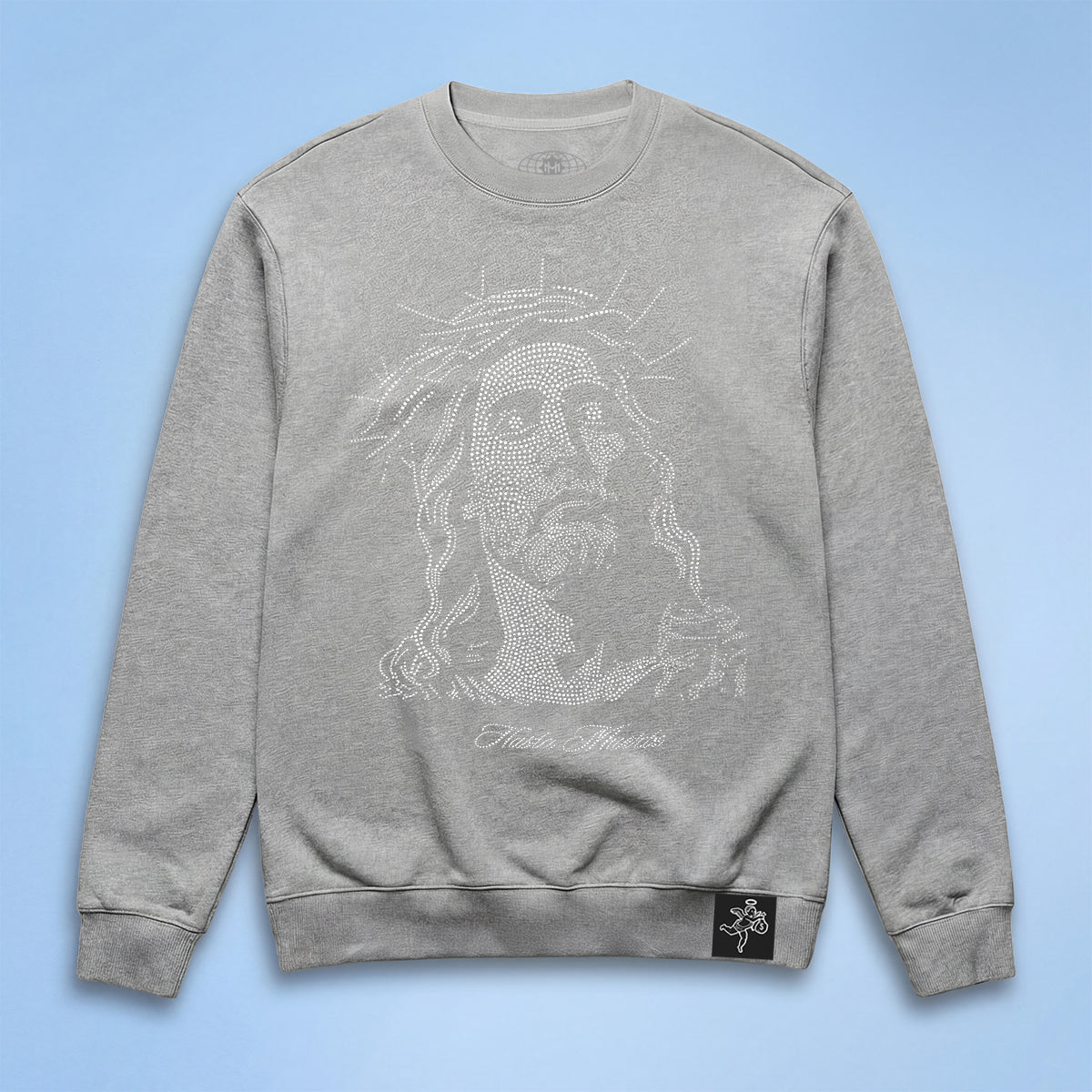 Jesus Rhinestone Crewneck - Heather Grey