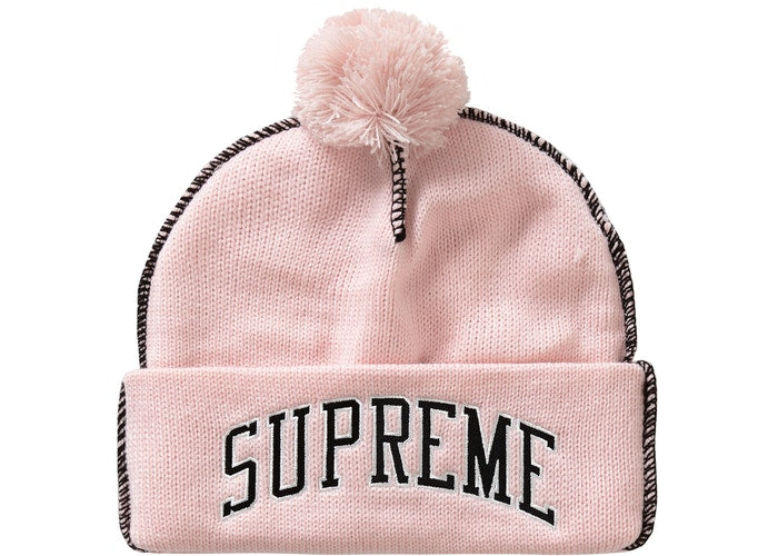 Supreme Contrast Stitch Beanie- Light Pink