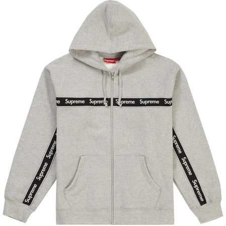 Supreme Text Stripe Zip Up Hooded Sweatshirt Heather Grey