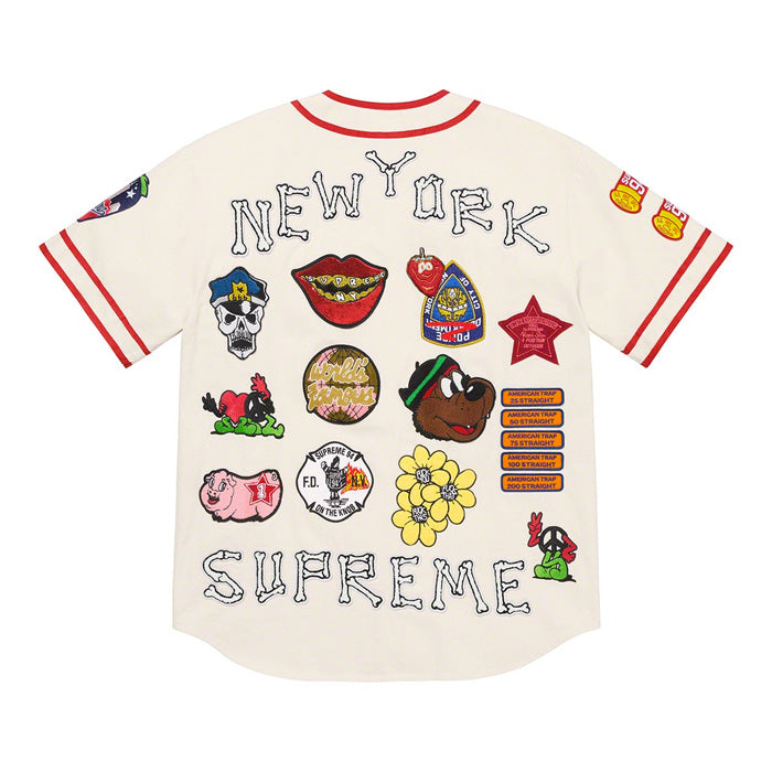 Supreme Patches Denim Baseball Jersey- Natural – Streetwear Official
