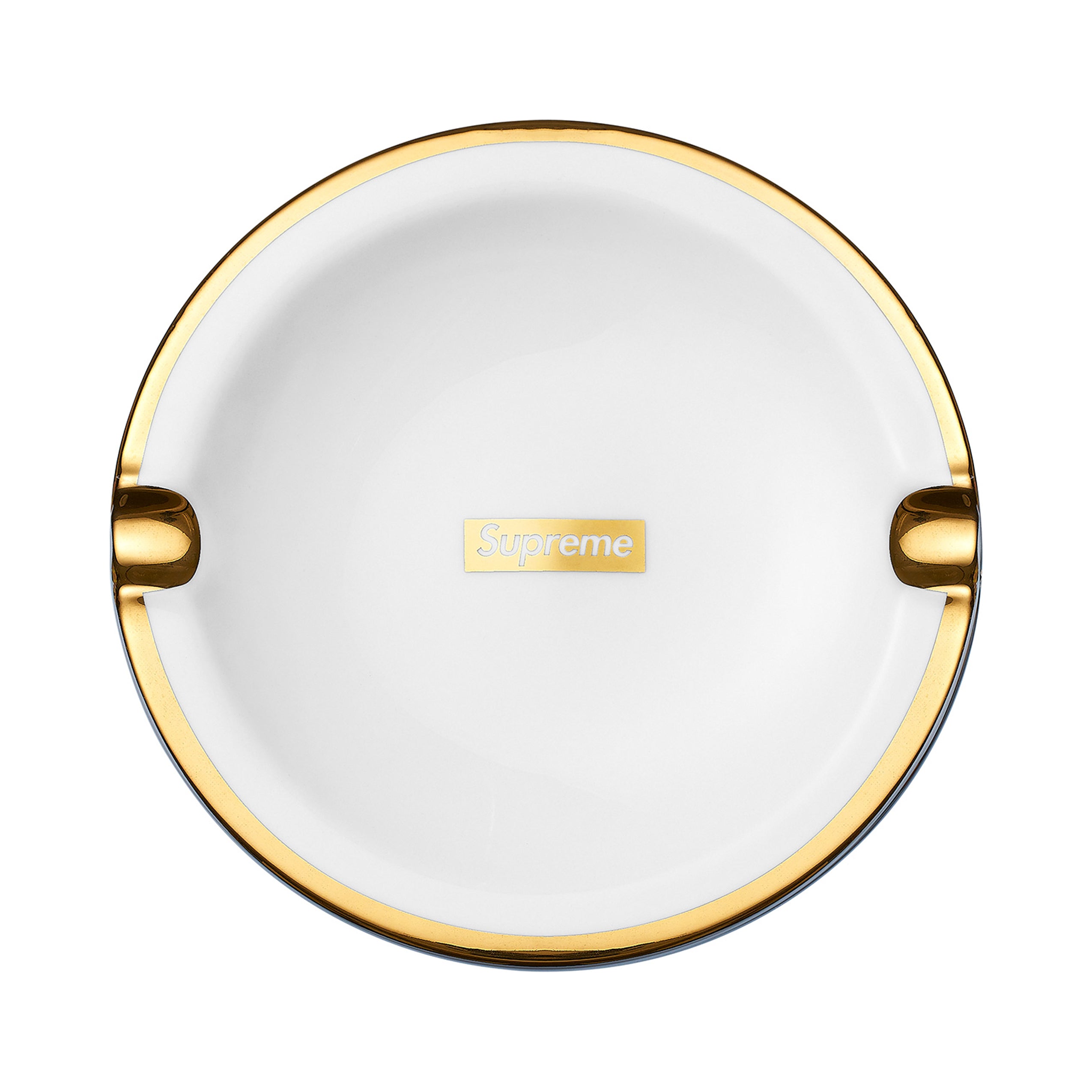 Supreme Gold Trim Ceramic Ashtray- White