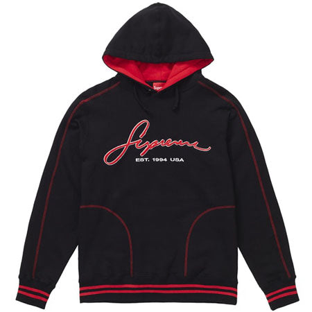 Supreme Contrast Embroidered Hooded Sweatshirt- Black