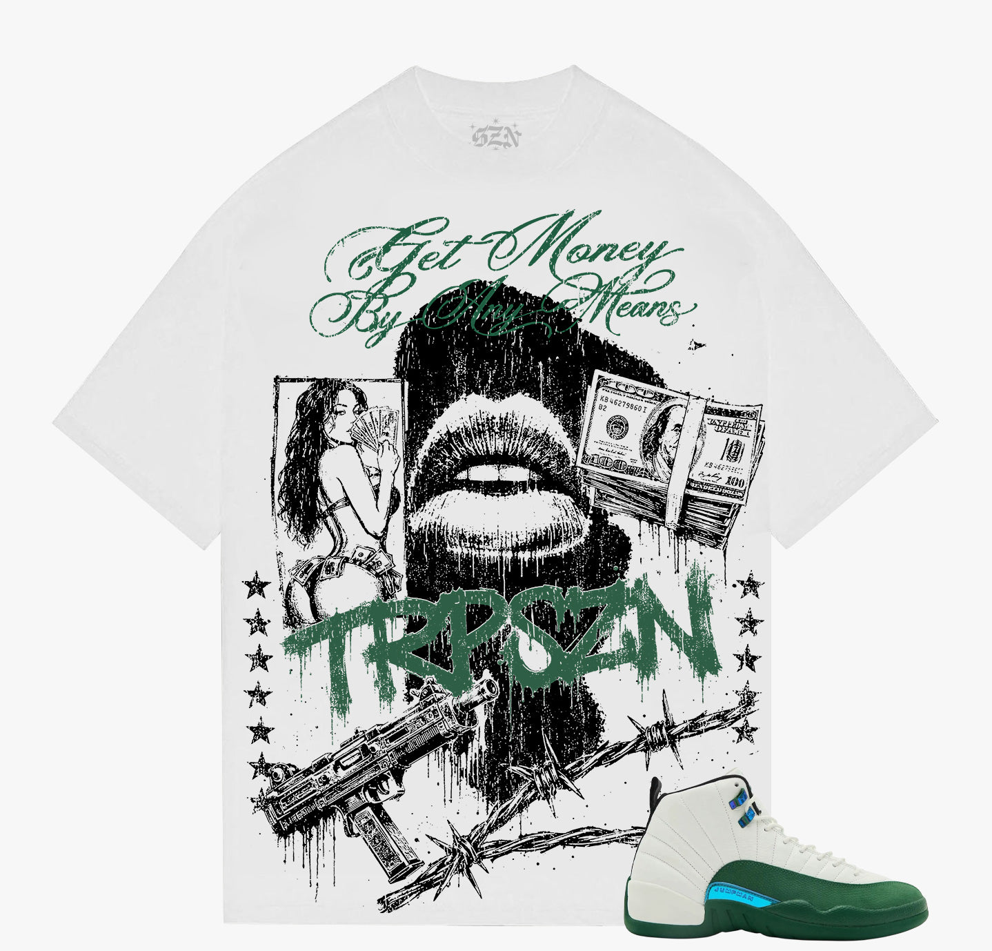 SZN - Barbed Wire Cash - White Tee