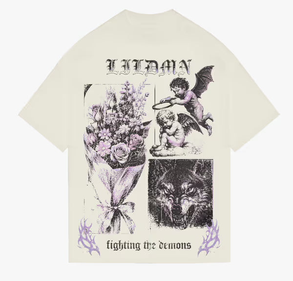 LILDMN - Fighting The Demons - Vintage White Tee