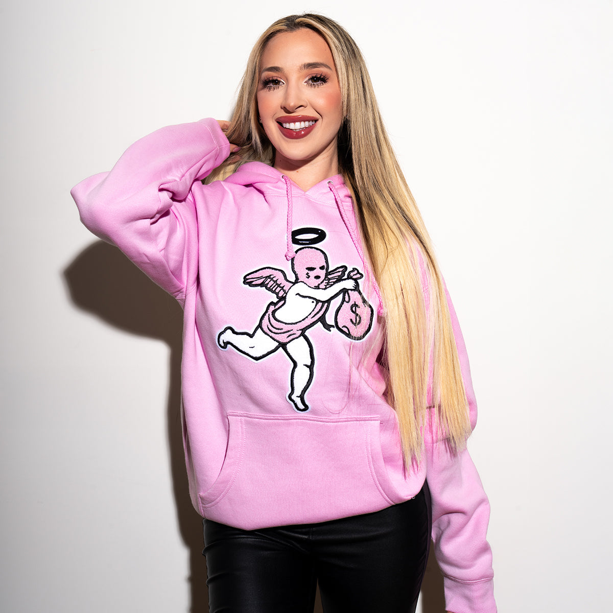 Pink Ski Mask Angel Chenille Patch  Hoodie - HW