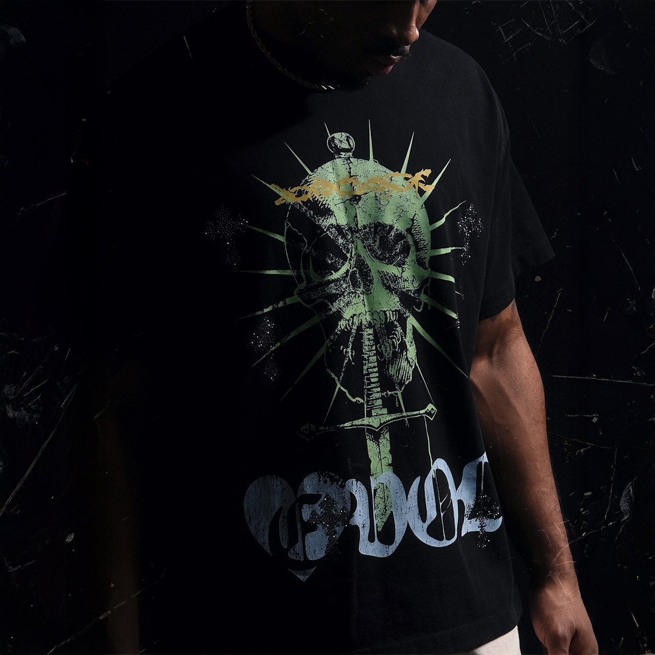 DAGGER CROSS SKULL TEE - BLACK