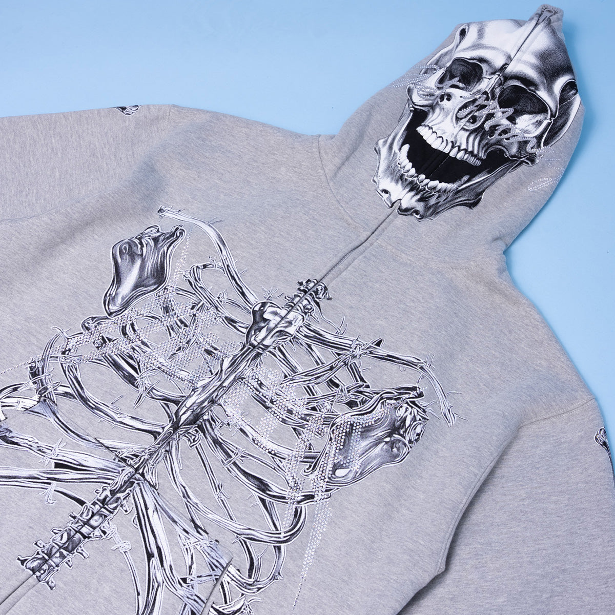 T2 Skull Zip Hoodie - Heather Grey