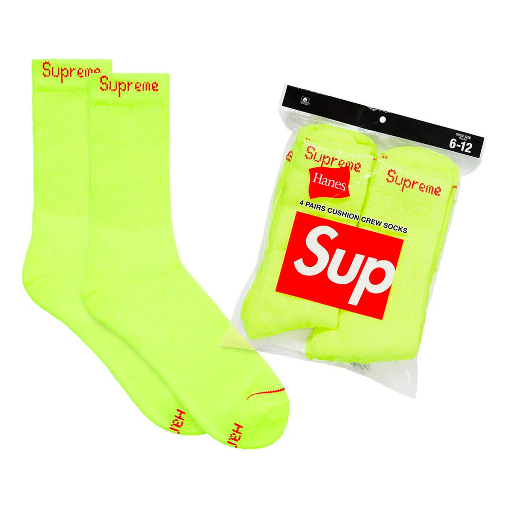 Supreme®/Hanes® Crew Socks (4 Pack)- Fluorescent Yellow