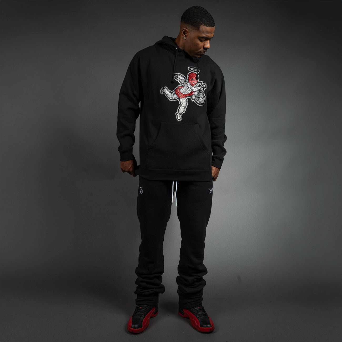 Rhinestone Red Ski Mask Angel Hoodie - HW