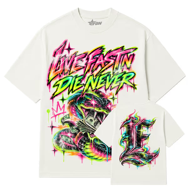 Live Fast Die Never - Among Snakes - Vintage White Tee