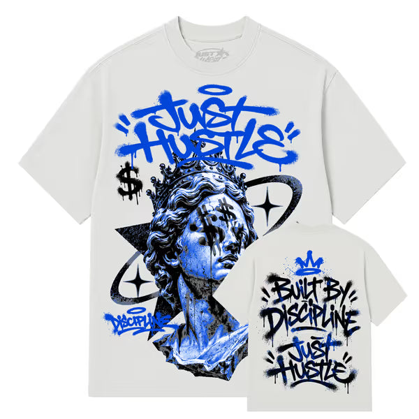 Just Hustle - Built By Discipline - Stone Garment Dye Tee