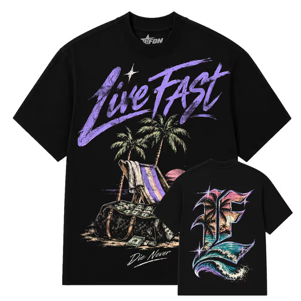 Live Fast Die Never - Cash Coast - Jet Black Tee