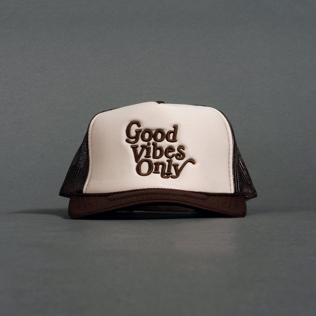Good Vibes Only Trucker Hat - Tan / Brown