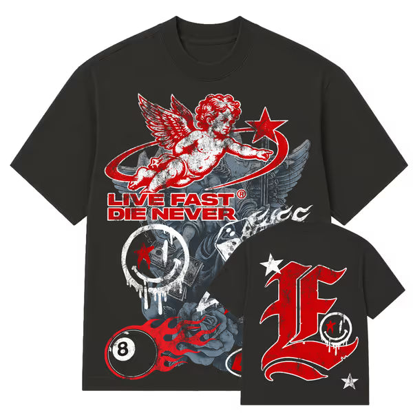 Live Fast Die Never - Good Lucky - Black Garment Dye Tee