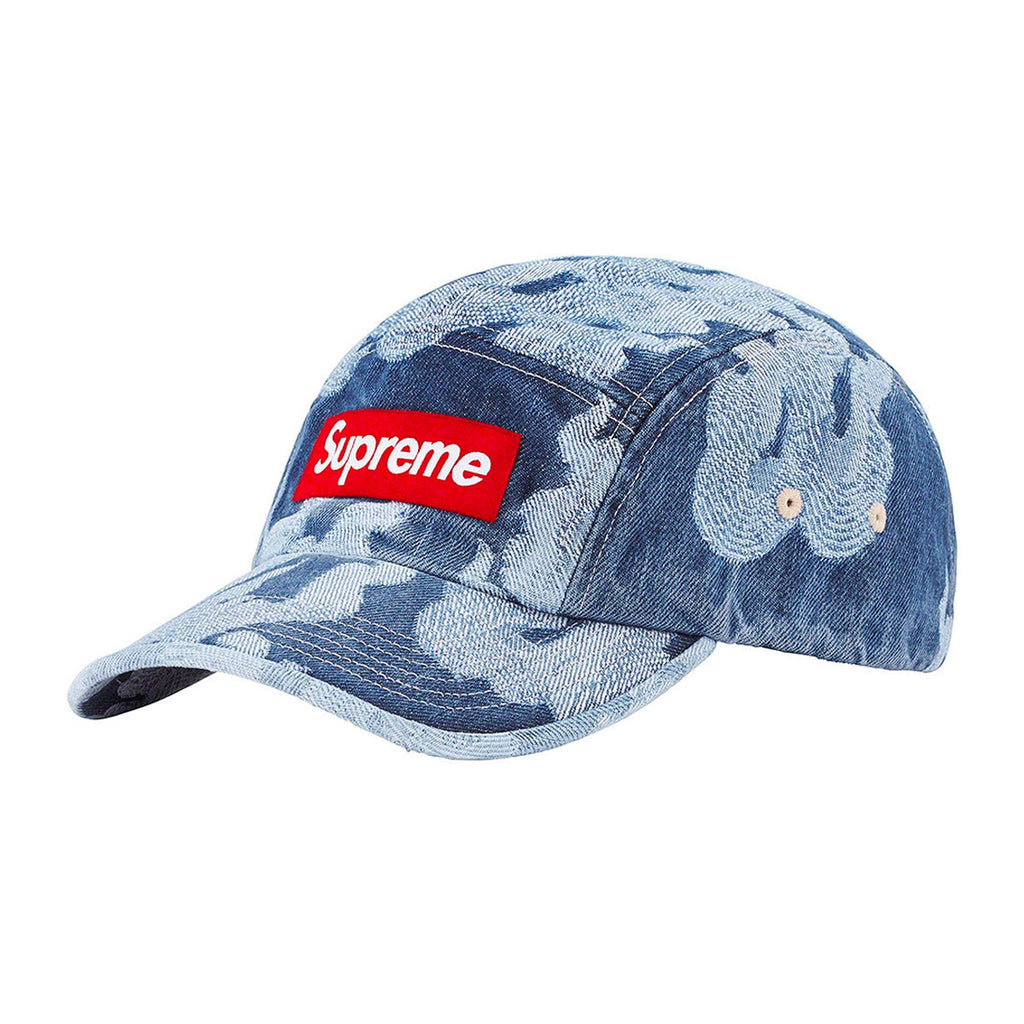 Supreme Flames Jacquard Denim Camp Cap- Washed Indigo