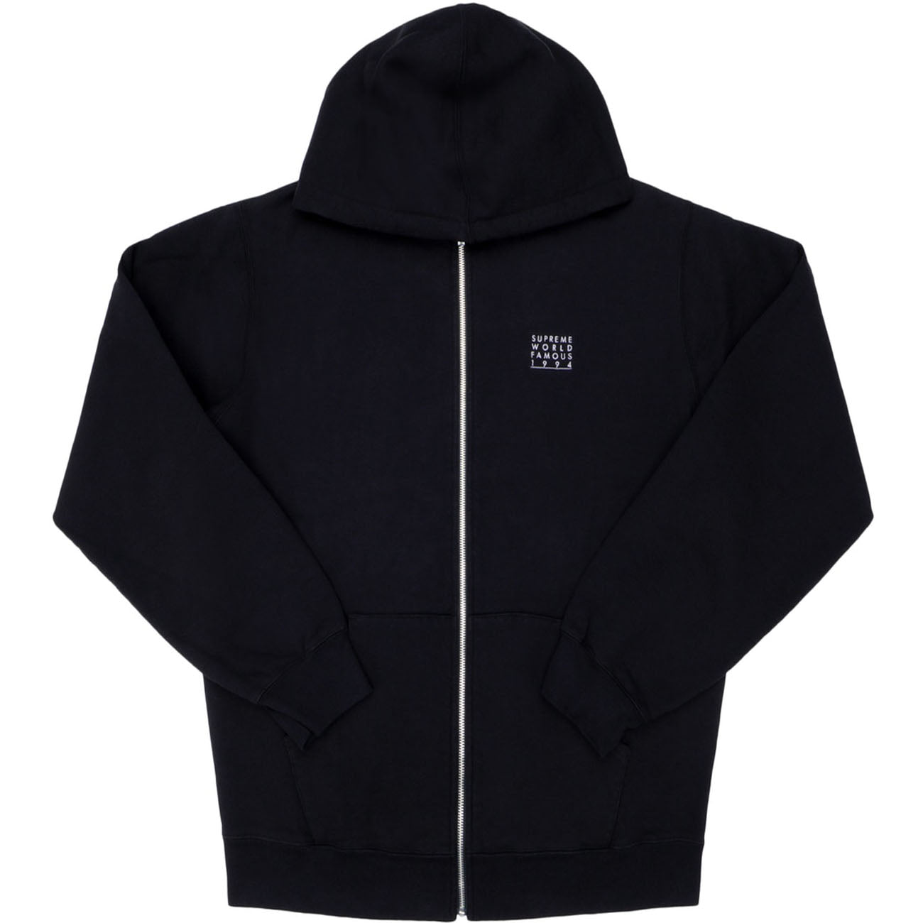 Supreme World Famous Zip Up Hooded Sweatshirt- Black