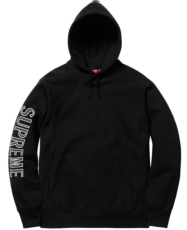 Supreme Sleeve Embroidery Hooded Sweatshirt- Black