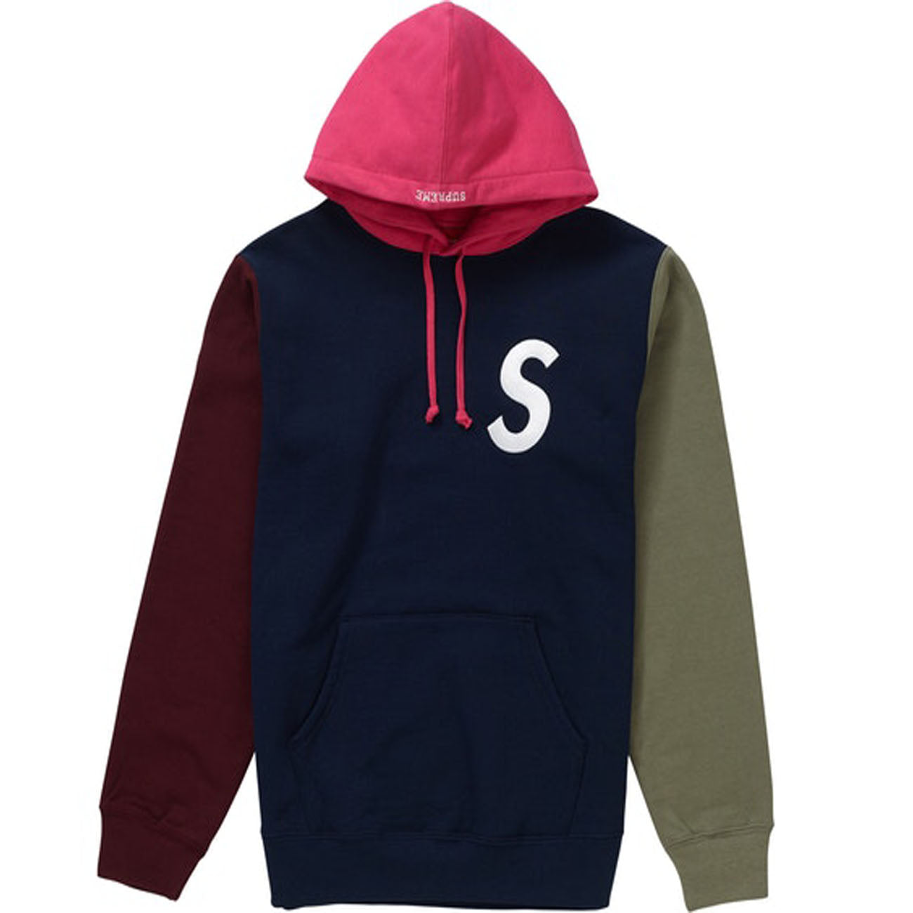 Supreme S Logo Colorblocked Hooded Sweatshirt- Navy