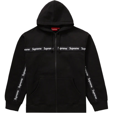 Supreme Text Stripe Zip Up Hooded Sweatshirt Black