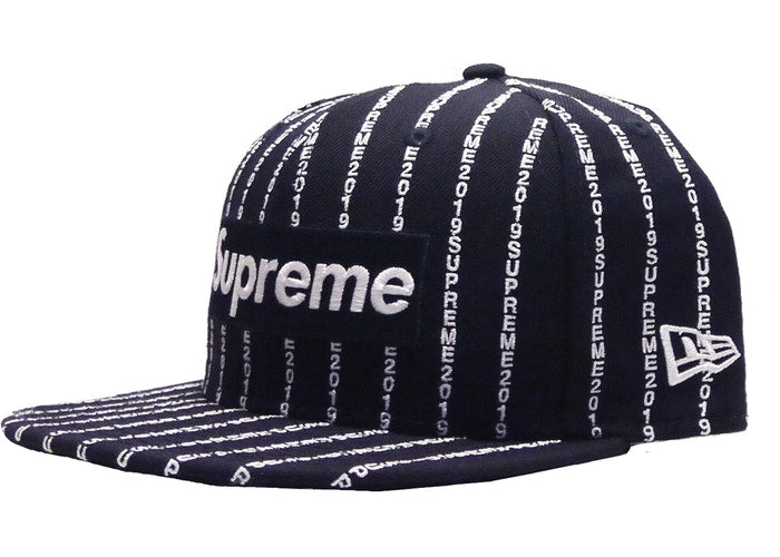 Supreme Text Stripe New Era Cap- Navy