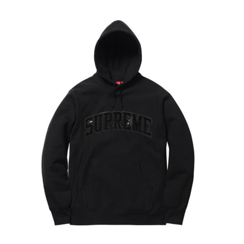 Supreme Patent/Chenille Arc Logo Hooded Sweatshirt - Black