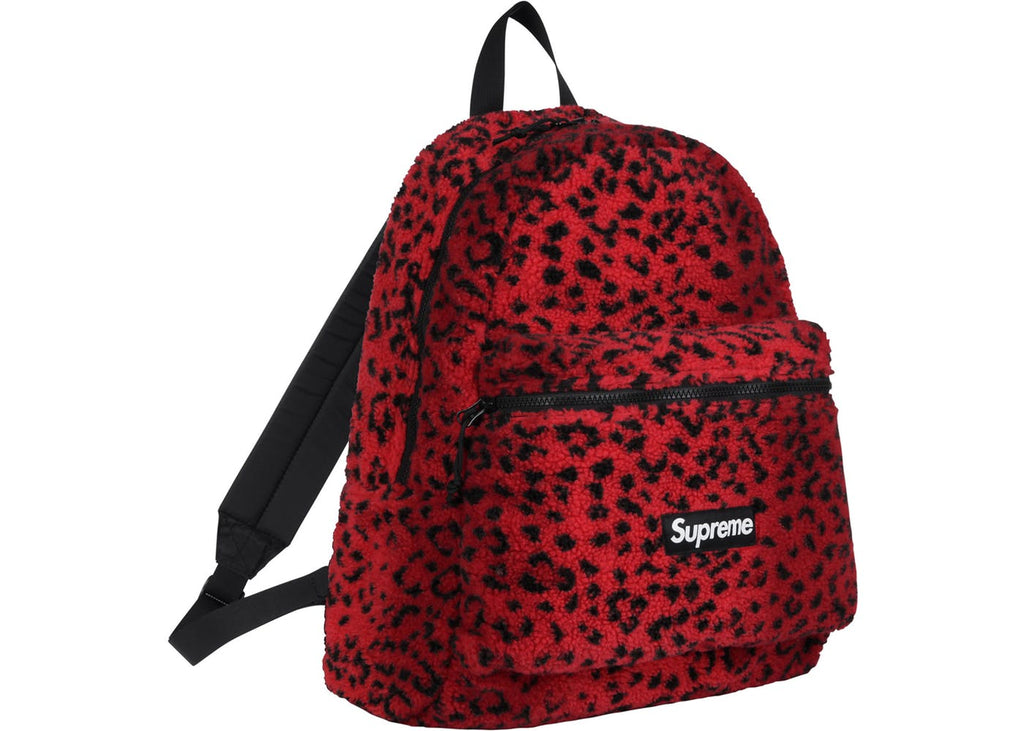 Supreme Leopard Fleece Backpack- Red