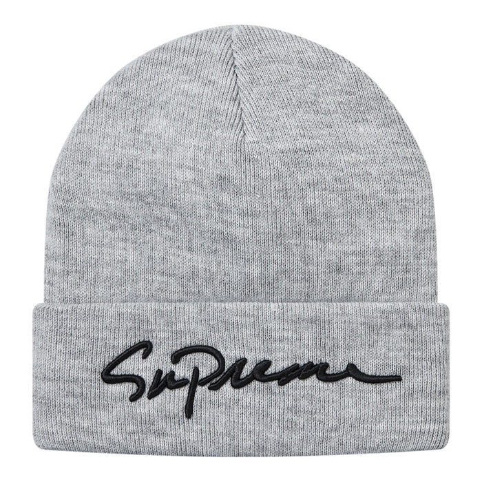 Supreme Classic Script Beanie- Heather Grey