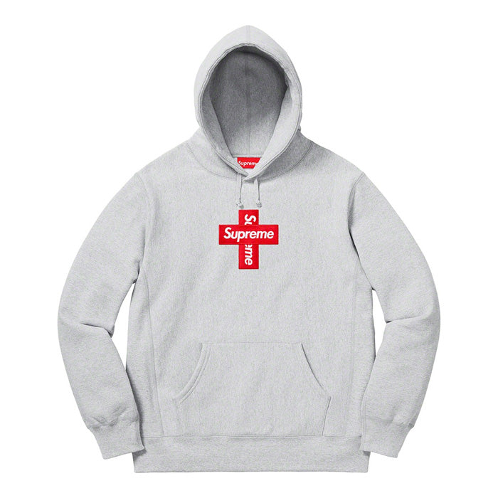 Supreme Cross Box Logo Hooded Sweatshirt- Heather Grey