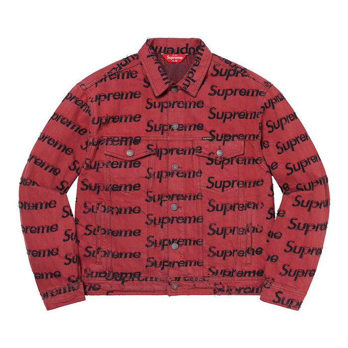 Supreme Frayed Logos Denim Trucker Jacket- Red