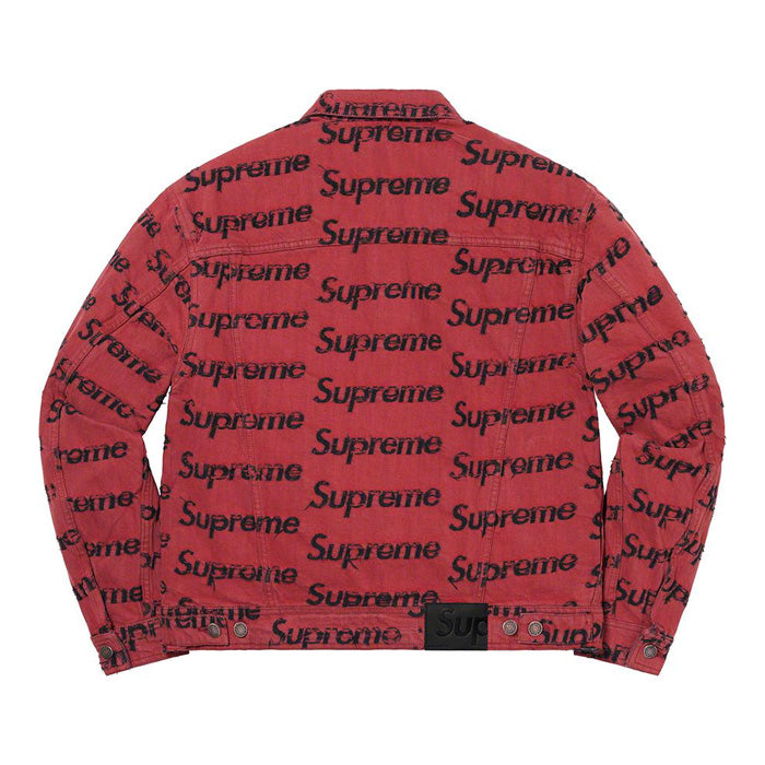 Supreme Frayed Logos Denim Trucker Jacket- Red