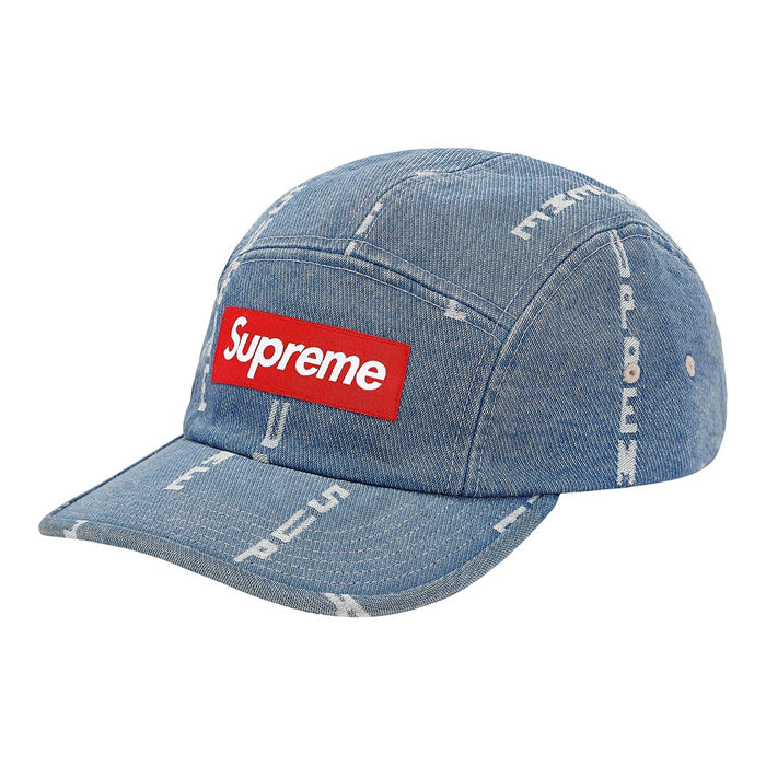 Supreme Logo Stripe Jacquard Denim Camp Cap- Blue