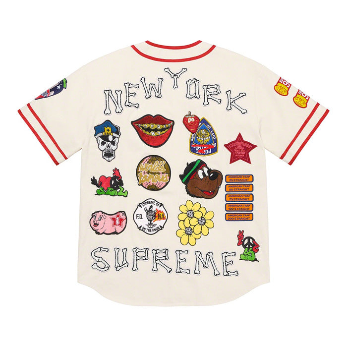 Supreme Patches Denim Baseball Jersey- Natural