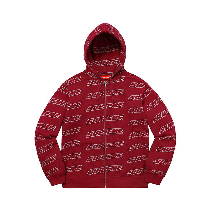 Supreme Repeat Zip Up Hooded Sweatshirt- Cardinal Red