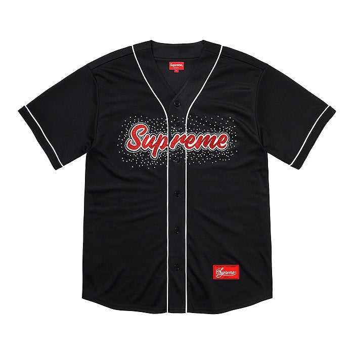 Supreme Rhinestone Baseball Jersey- Black