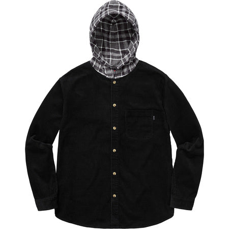 Supreme Hooded Color Blocked Corduroy Shirt- Black/Gray