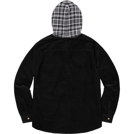 Supreme Hooded Color Blocked Corduroy Shirt- Black/Gray