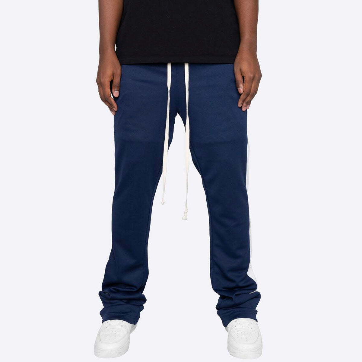 Flared Track Pants - Navy/Ivory