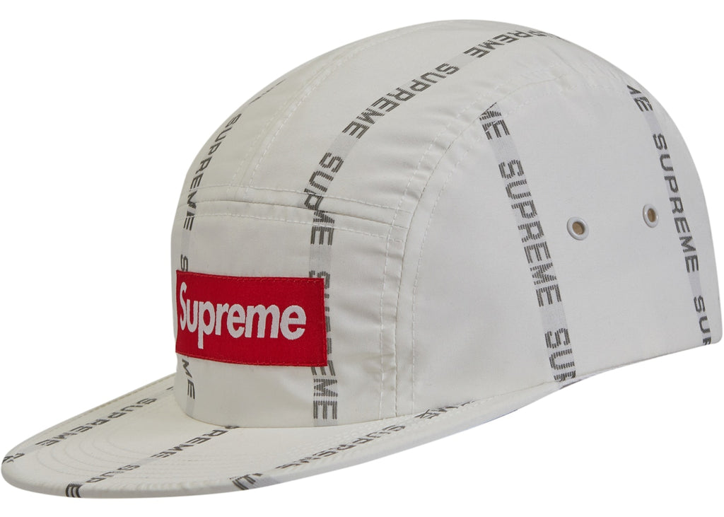 Supreme Reflective Text Camp Cap- White