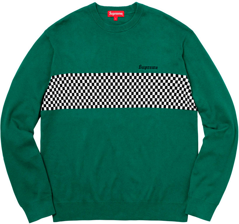 Supreme Checkered Panel Crewneck Sweater- Forest Green
