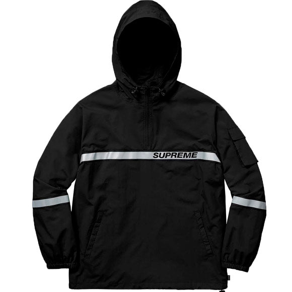Supreme Reflective Taping Hooded Pullover- Black