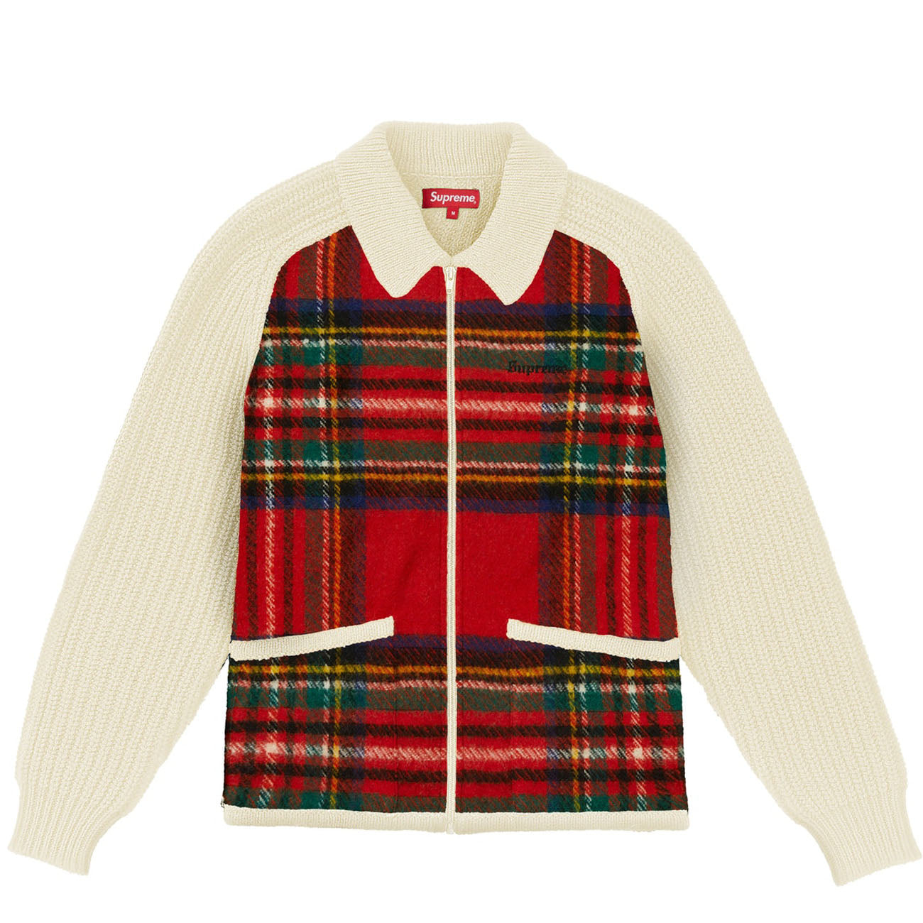 Supreme Plaid Front Zip Sweater- Off White