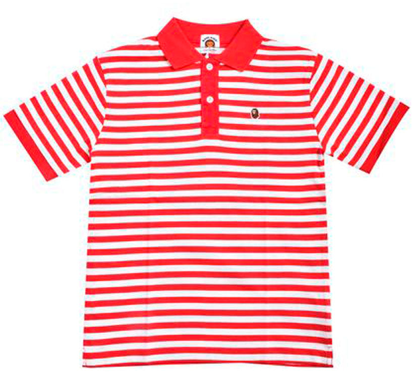 A Bathing Ape Striped Polo- Red