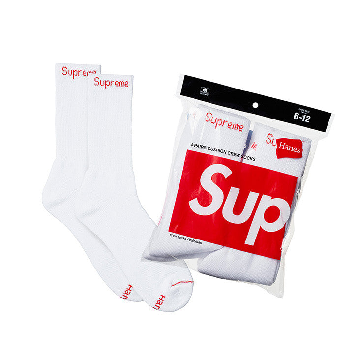 Supreme/Hanes Crew Socks (4 Pack)- White